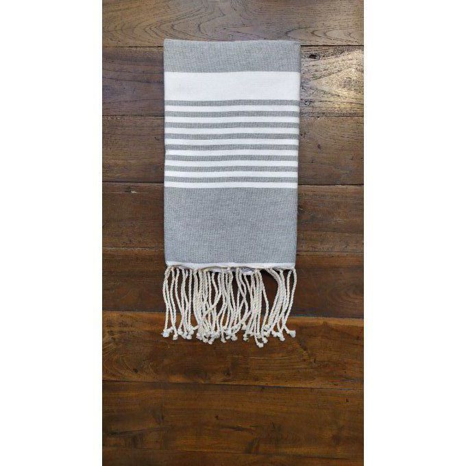 Fouta Arthur Light grey/white multi stripe flat weaving 2x1m