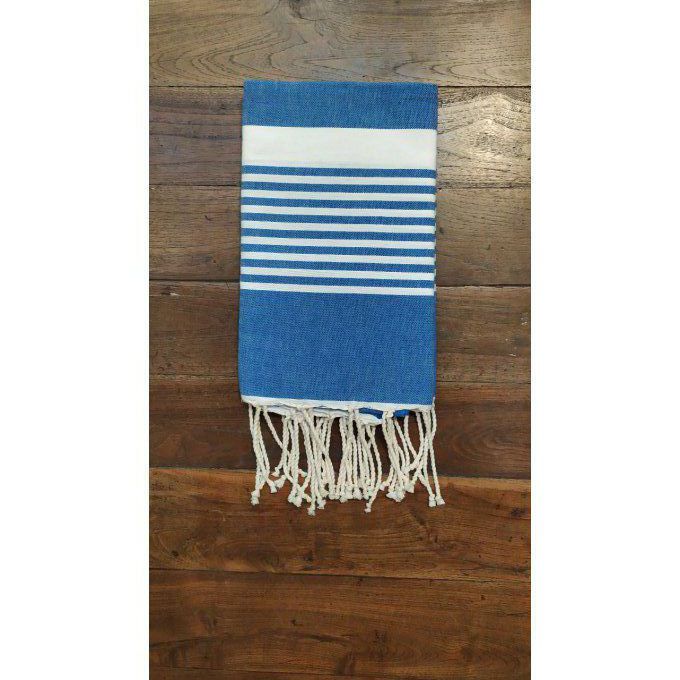 Fouta Arthur Blue/white multi stripe flat weaving 2x1m