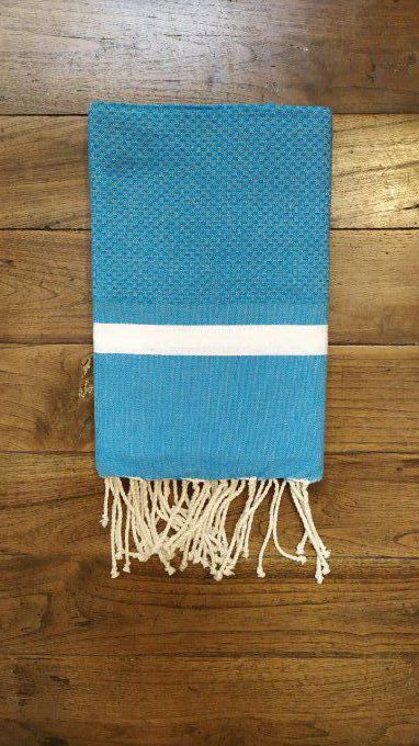 Fouta Turquoise 2 white stripe bumble bee weaving 2x1m