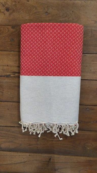 Fouta Red Light Grey Oeil de Perdrix weaving 2,50x2,35m