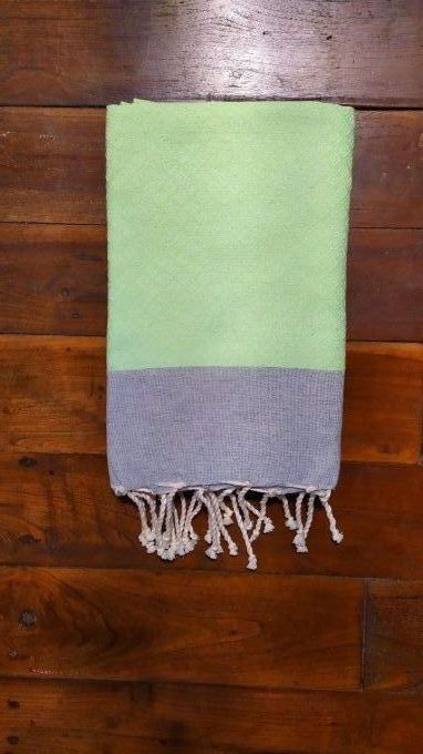 Fouta oeil de perdrix Mint Green - Grey stripe 2x1m    